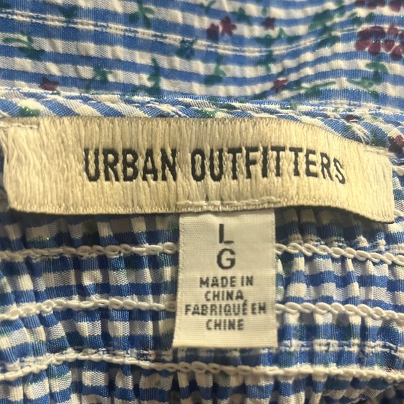 Urban Outfitters Marseille Blue White Gingham Smocked Babydoll Mini Dress Large - Picture 5 of 7